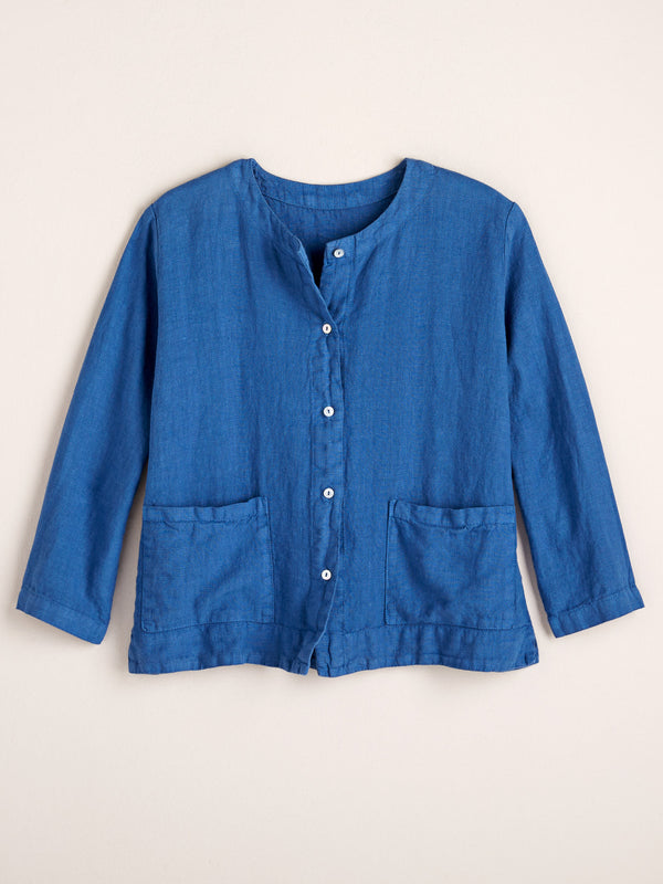 Linen Cropped Collarless Jacket