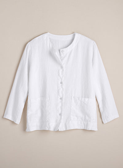 Linen Cropped Collarless Jacket