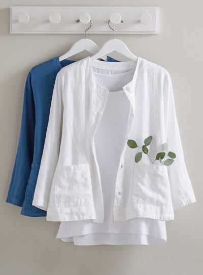 Linen Cropped Collarless Jacket