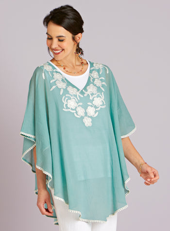 Embroidered Lei Cotton Poncho FINAL SALE (No Returns)