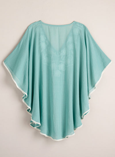 Embroidered Lei Cotton Poncho FINAL SALE (No Returns)