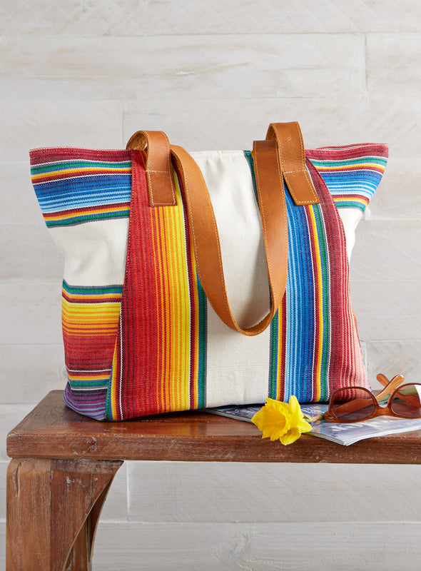 Rainbow Stripe Handwoven Tote