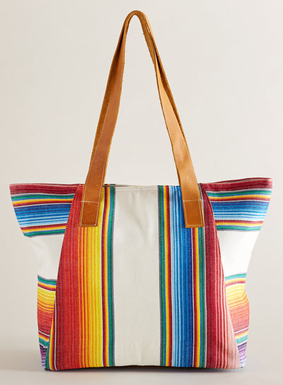 Rainbow Stripe Handwoven Tote