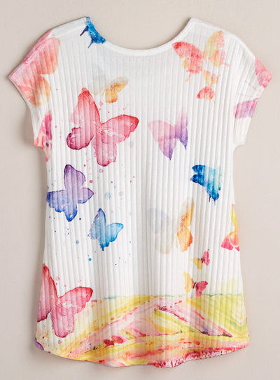 Pastel Butterfly Rib-Knit Top FINAL SALE (No Returns)