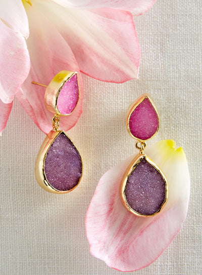 Two-tone Druzy Drop Earrings