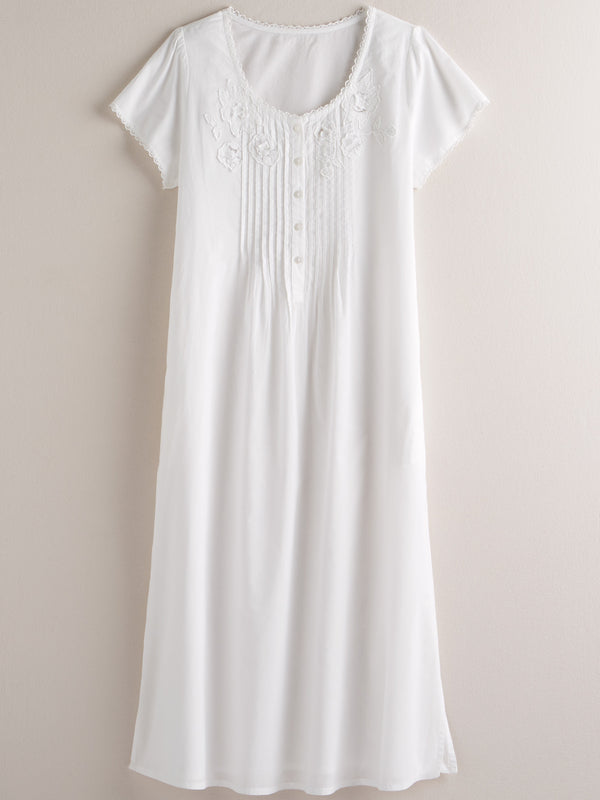 Pleated Cotton Appliqué Nightgown