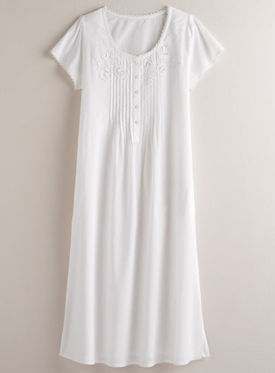 Pleated Cotton Appliqué Nightgown