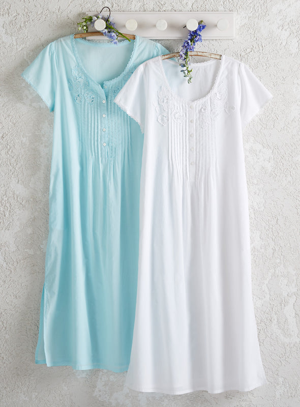 Pleated Cotton Appliqué Nightgown