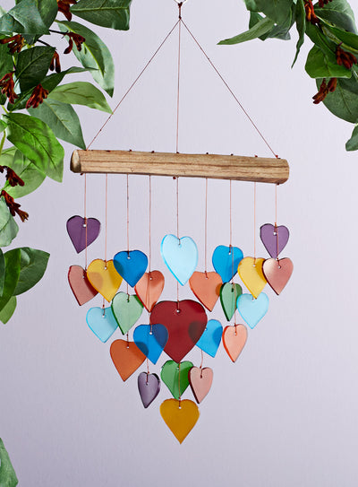 Rainbow Hearts Glass Wind Chime