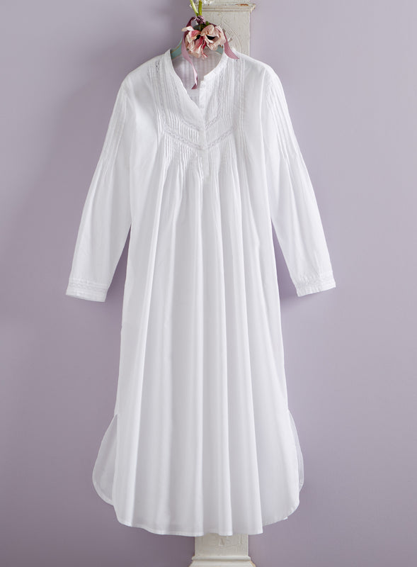 Cotton Pintuck Long-Sleeve Nightgown FINAL SALE (No Returns)