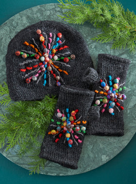 Winter Fireworks Hand-Knit Hat and Handwarmers