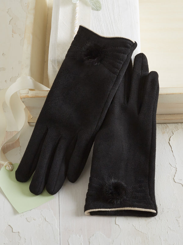 Posh Pom-Pom Faux Microsuede Gloves