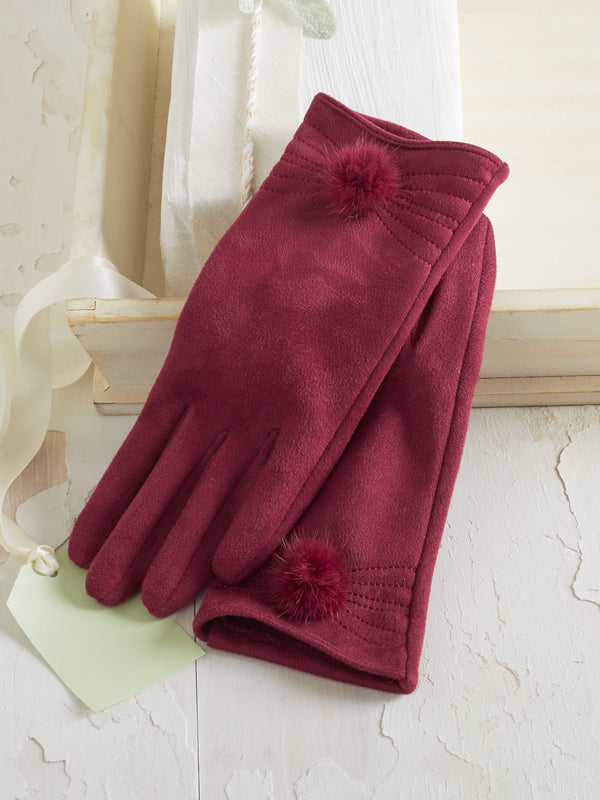 Posh Pom-Pom Faux Microsuede Gloves