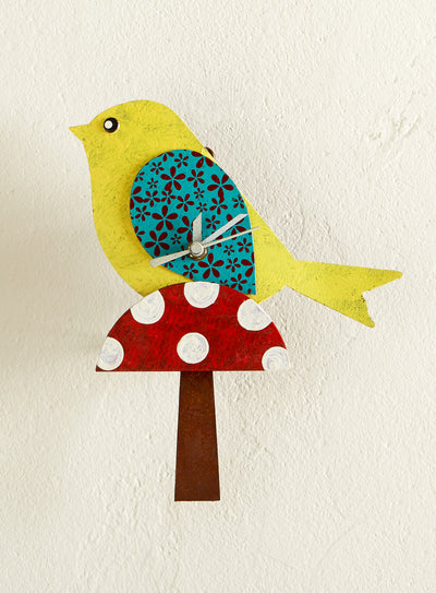 Colombian Bird and Mushroom Wall Clock FINAL SALE (No Returns)