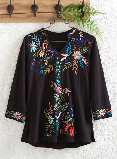 Ferns and Flowers Embroidered Top