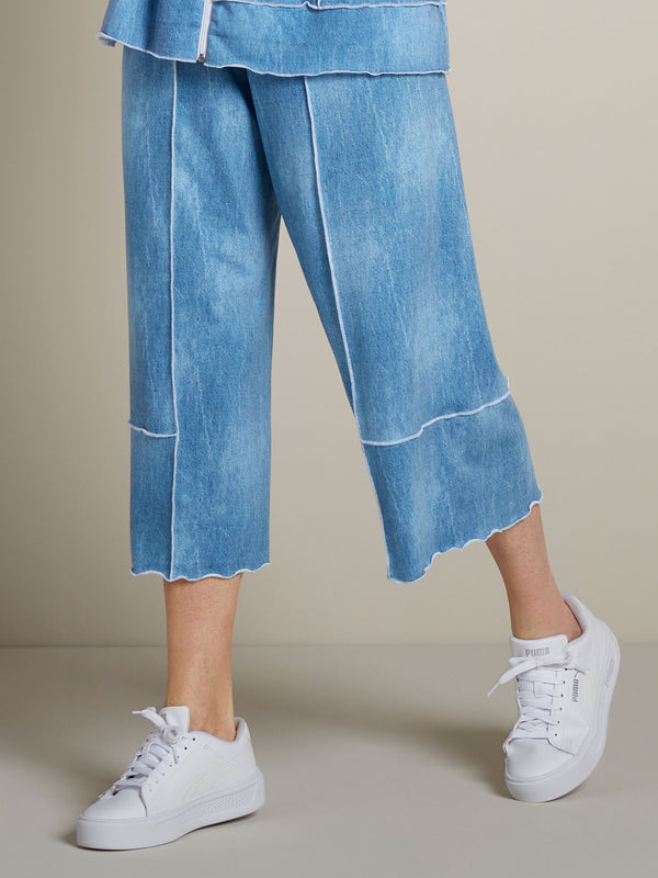 Denim Look Wide Leg Crop Pants