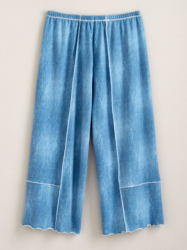 Denim Look Wide Leg Crop Pants