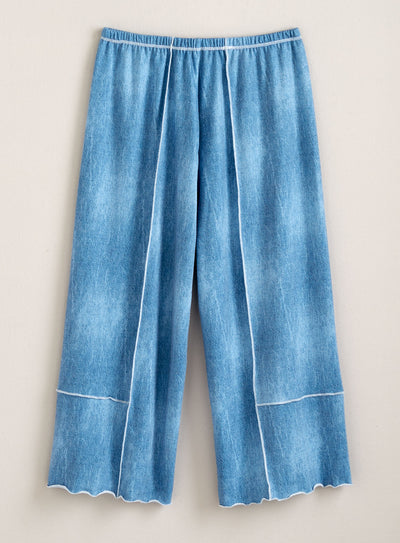 Denim Look Wide Leg Crop Pants