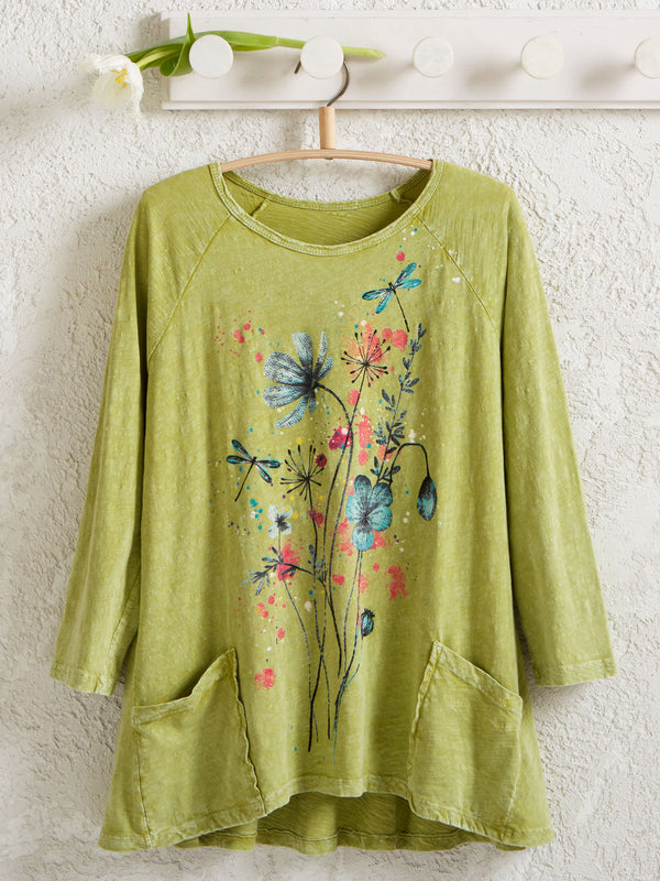 Dragonfly Florals Pocket Top