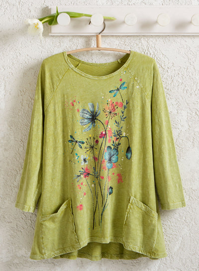 Dragonfly Florals Pocket Top