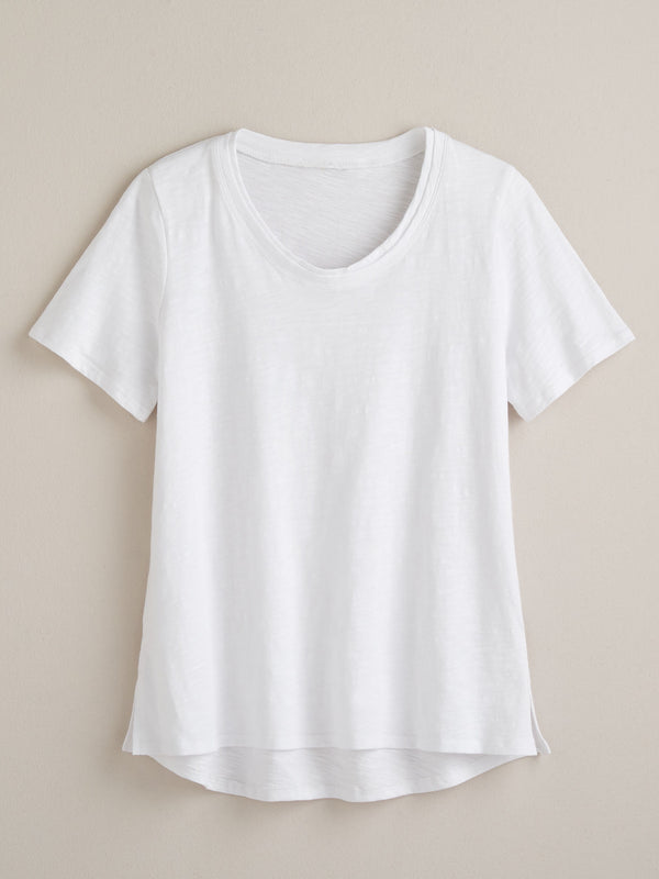 Classic Cotton High-Low Tee - Slub Knit Solid