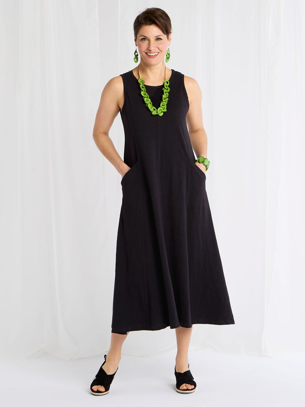 Classic Cotton Sleeveless Tank Dress - Slub Knit Solid