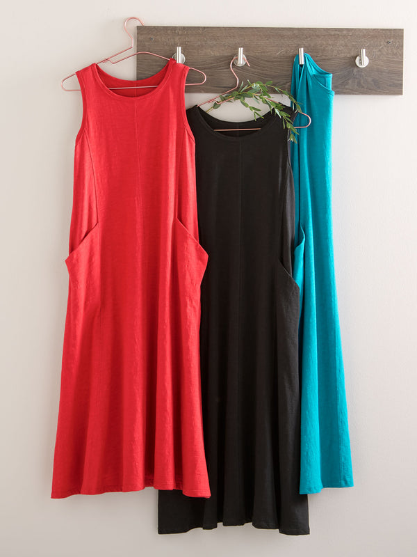 Classic Cotton Sleeveless Tank Dress - Slub Knit Solid