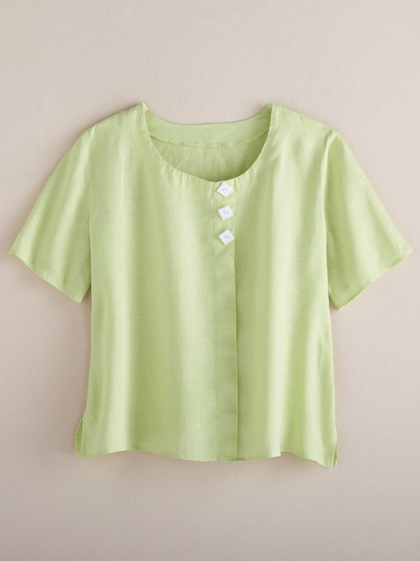 Diamond Button Linen Blouse