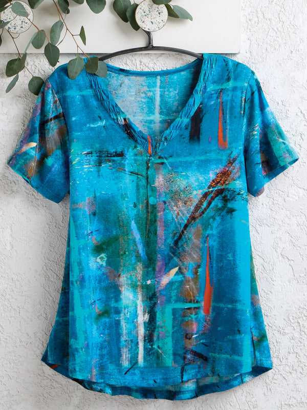 Sea Spray Shirred V-Neck Tee