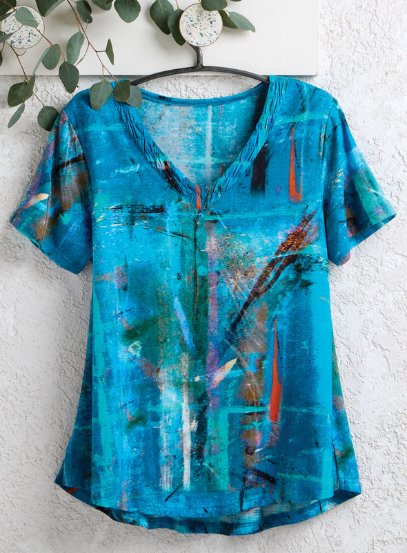 Sea Spray Shirred V-Neck Tee