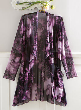 Solar Print Purple Mesh Cardigan