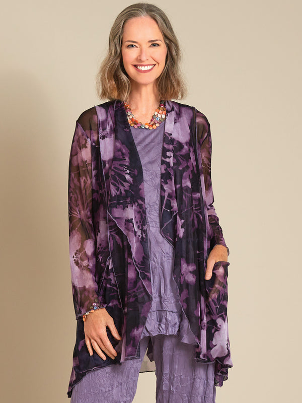 Solar Print Purple Mesh Cardigan