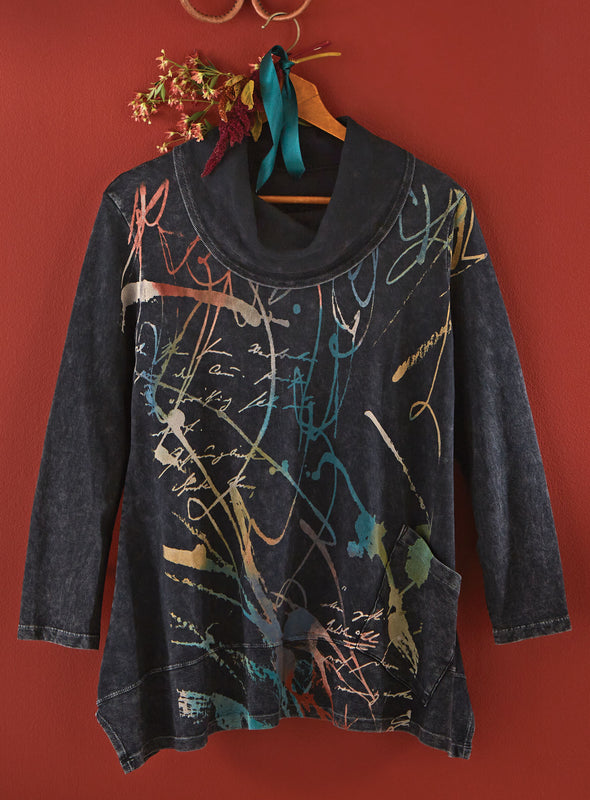 Scratch Art Cowl-Neck Top