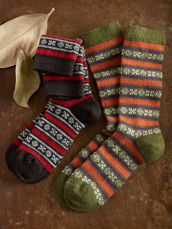 Cozy Alpaca Solid Stripe Socks FINAL SALE (No Returns)