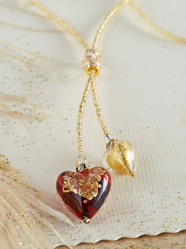 Two of Hearts Venetian Glass Necklace