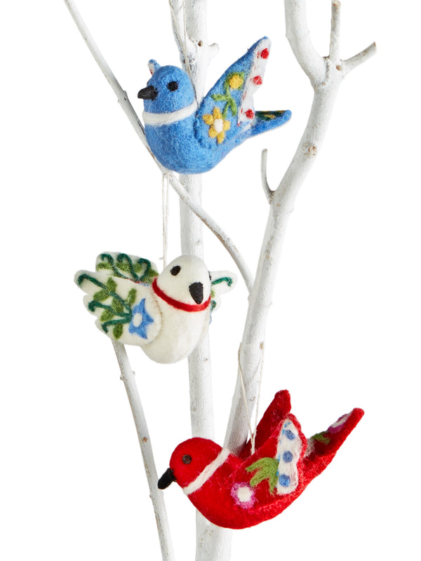 Lovebird Felted Ornaments - Set of 3