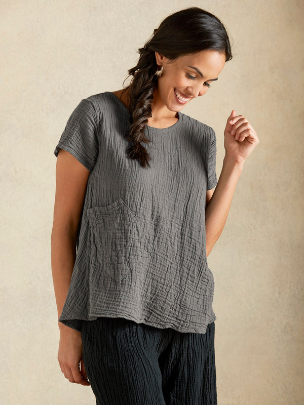 Crinkle Cotton Trapeze Tee