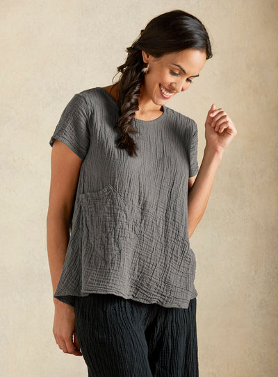 Crinkle Cotton Trapeze Tee