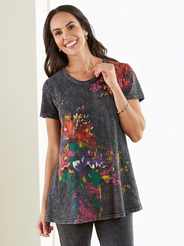 Floral Art Short-Sleeved Tunic