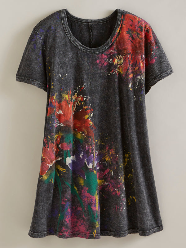 Floral Art Short-Sleeved Tunic