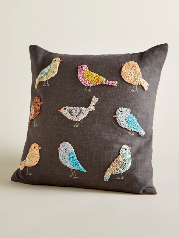 Indian Songbird Embroidered Throw Pillows