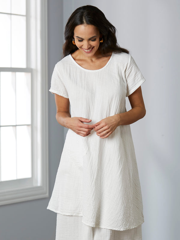 Crinkle Cotton Trapeze Tunic Dress