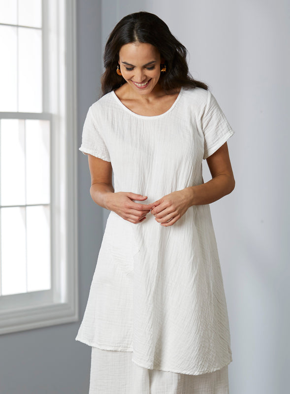 Crinkle Cotton Trapeze Tunic Dress