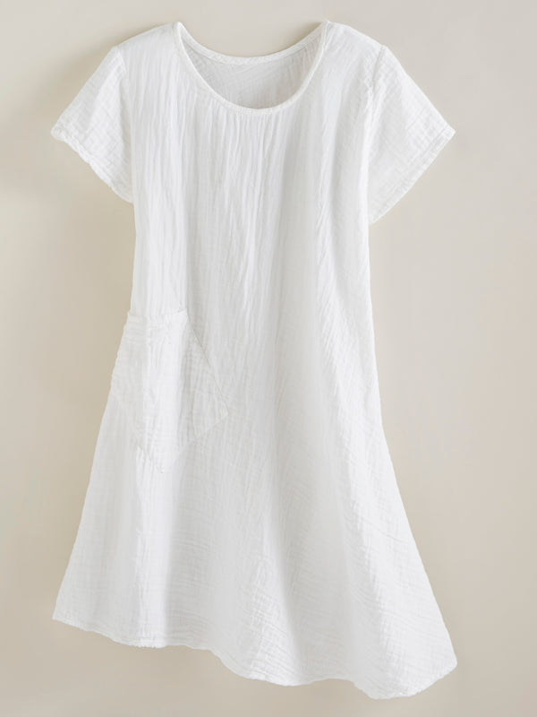 Crinkle Cotton Trapeze Tunic Dress