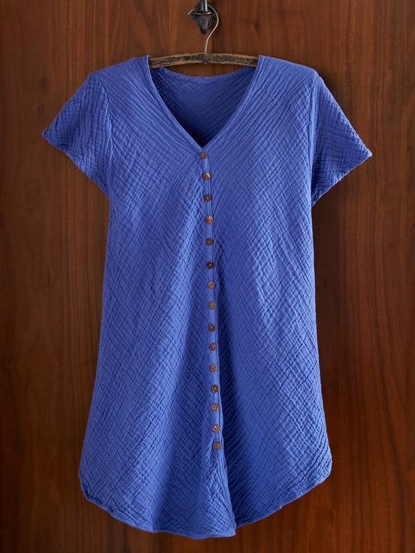 Crinkle Cotton Button-Front Blouse