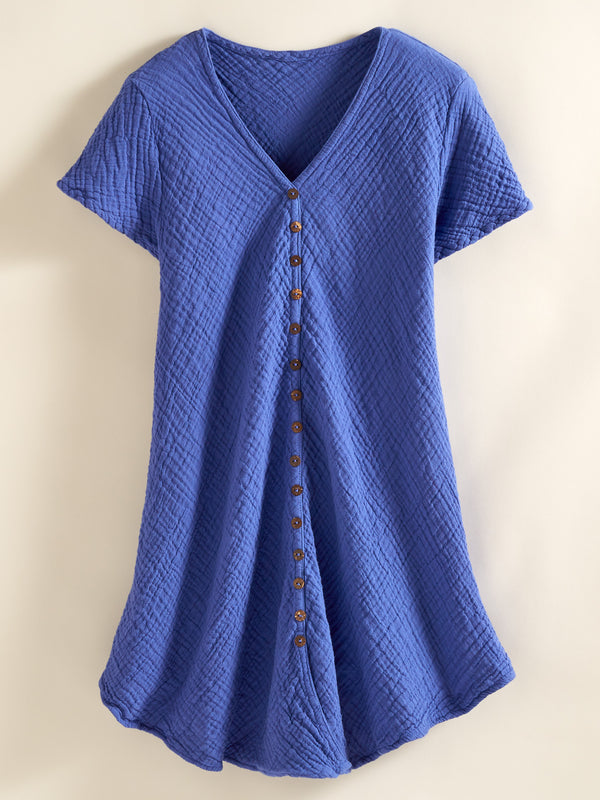 Crinkle Cotton Button-Front Blouse