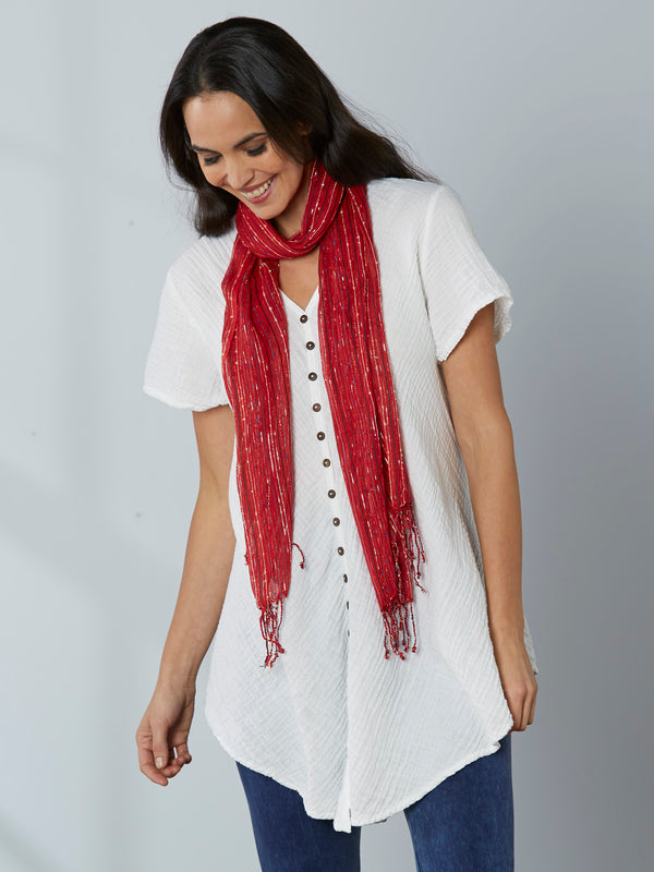 Crinkle Cotton Button-Front Blouse