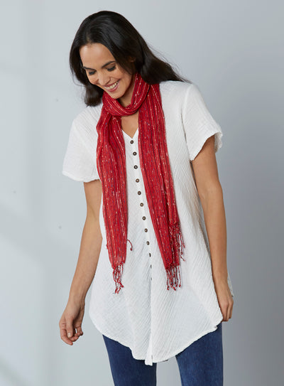 Crinkle Cotton Button-Front Blouse