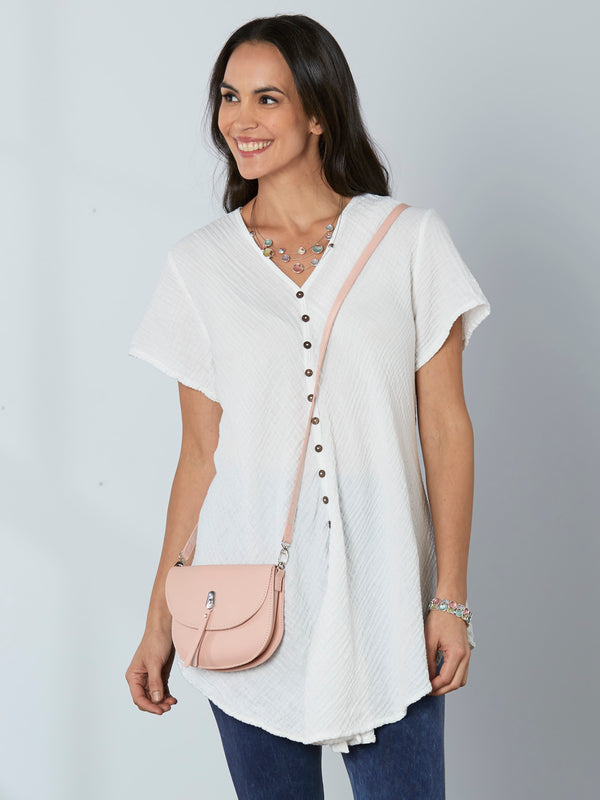 Crinkle Cotton Button-Front Blouse