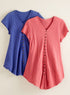 Crinkle Cotton Button-Front Blouse